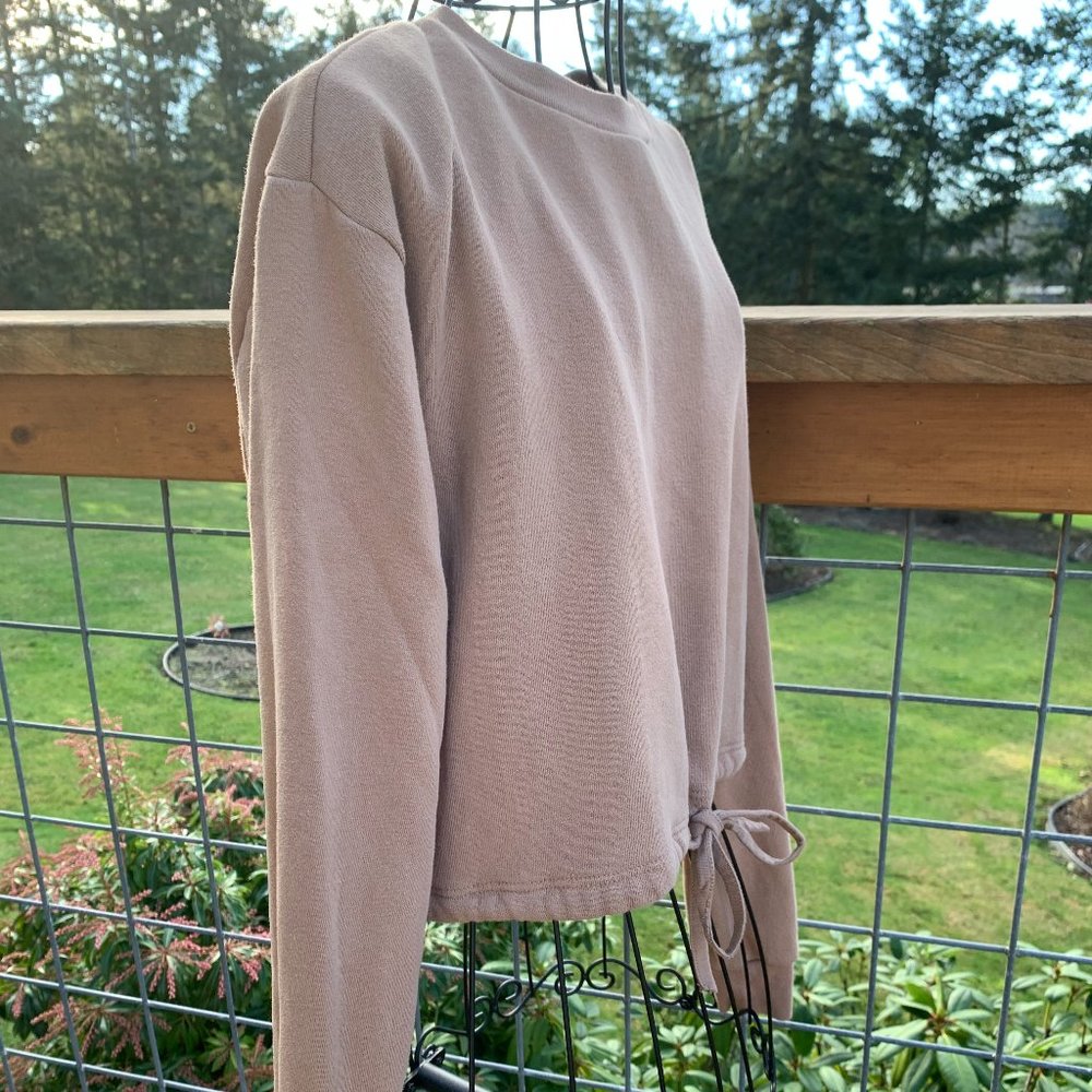 Urban Nation Women's size XS Tan Cropped Sweatshirt with Drawstring Tie - Picture 3 of 8